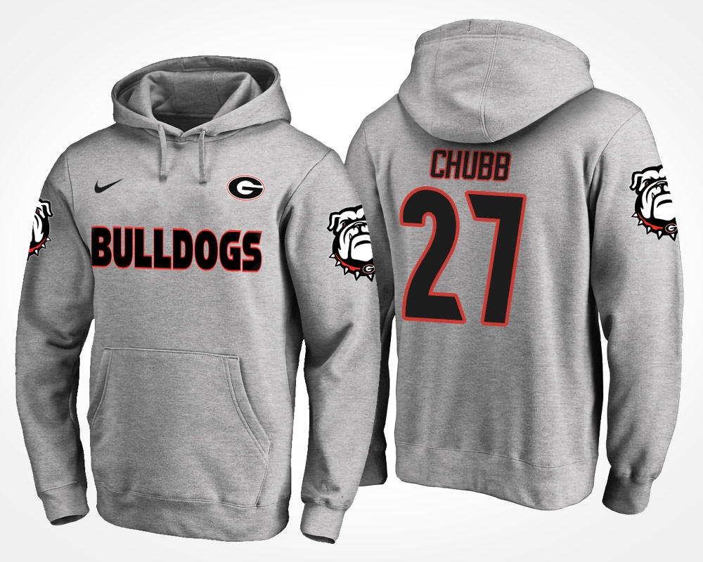 Georgia Bulldogs Men's NCAA Nick Chubb #27 Gray Team Name & Number College Football Hoodie PCJ1749QU